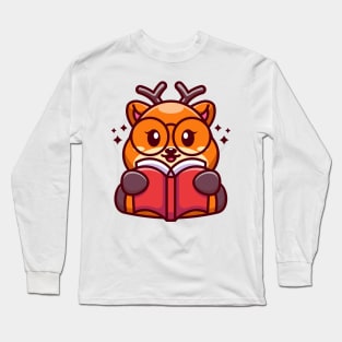 Cute deer reading book cartoon Long Sleeve T-Shirt